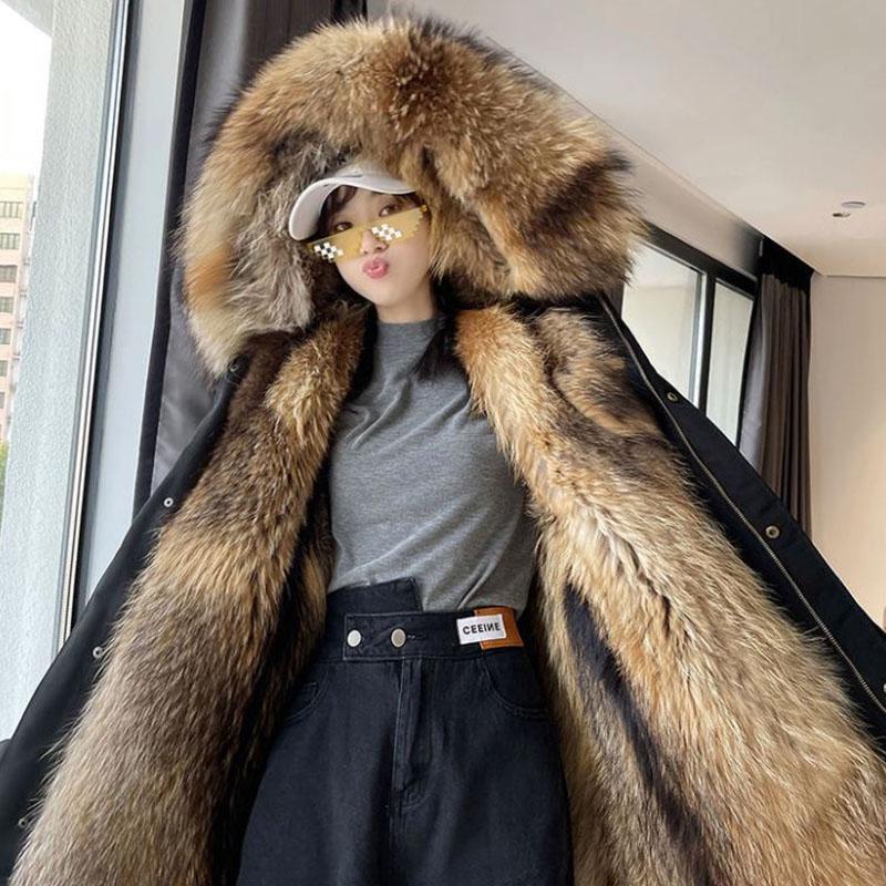 Winter Pie Overcoming Faux Fur Liner Mid-length Women's Parka Coat Plus Velvet Thick Warm Down Jacket