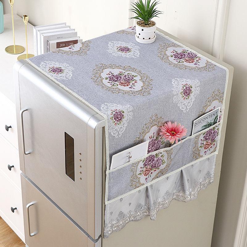 Lace Embroidery Refrigerator Dust Cover Single Door Double Door Washing Machine Cover Microwave Oven Cover Cloth Multifunctional Dustproof Cloth