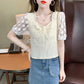Women's Summer Loose Square Neck Embroidered Top Short Sleeve T-Shirt