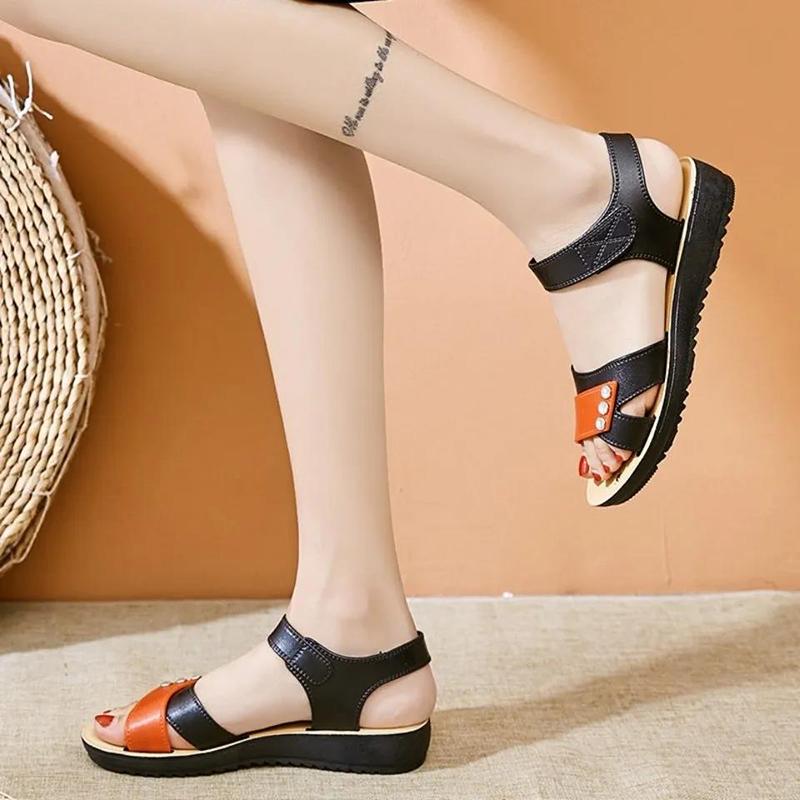 Sandals Women Summer Mother Middle-aged and Elderly Plastic Fashion Anti-leather Non-slip Plastic Shoes Flat Soft Rubber Sandals
