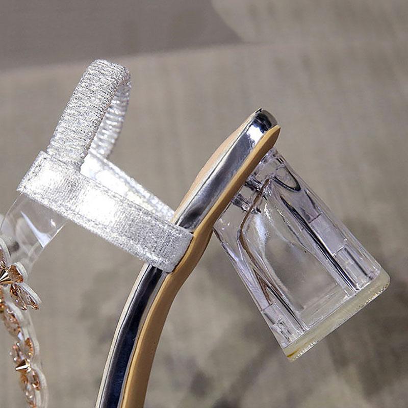 Women's Summer Roman Sandals All-match Fashionable Women's Shoes Crystal Transparent Chunky Heel High Heels