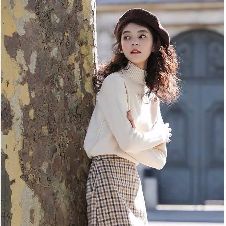 Women's Half-high Collar Pullover Sweater Long-sleeved Knitted bottoming Shirt Slim Wild