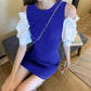 Retro Hepburn Style Waist Slimming Dress Feminine Sense Package Hip Round Neck Strapless Puff Sleeve Dress Slim Sexy Dress