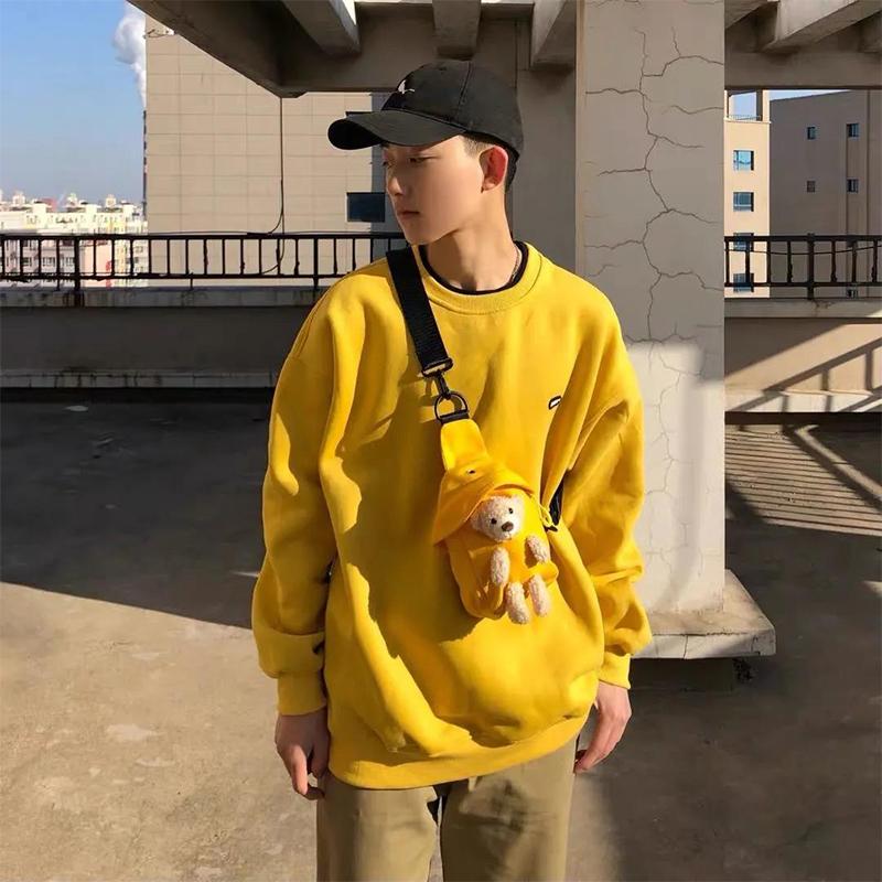 Little Bear White Sweater Female Spring and Autumn Thin Round Neck Loose Middle School Student Jacket + Bag