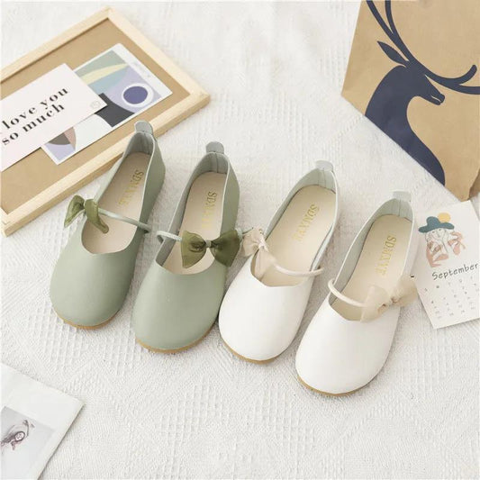 Round-toed Peas Shoes Women's Flat-bottomed Soft-soled Loafers Comfortable Light Simple and Sweet Retro Leather Shoes