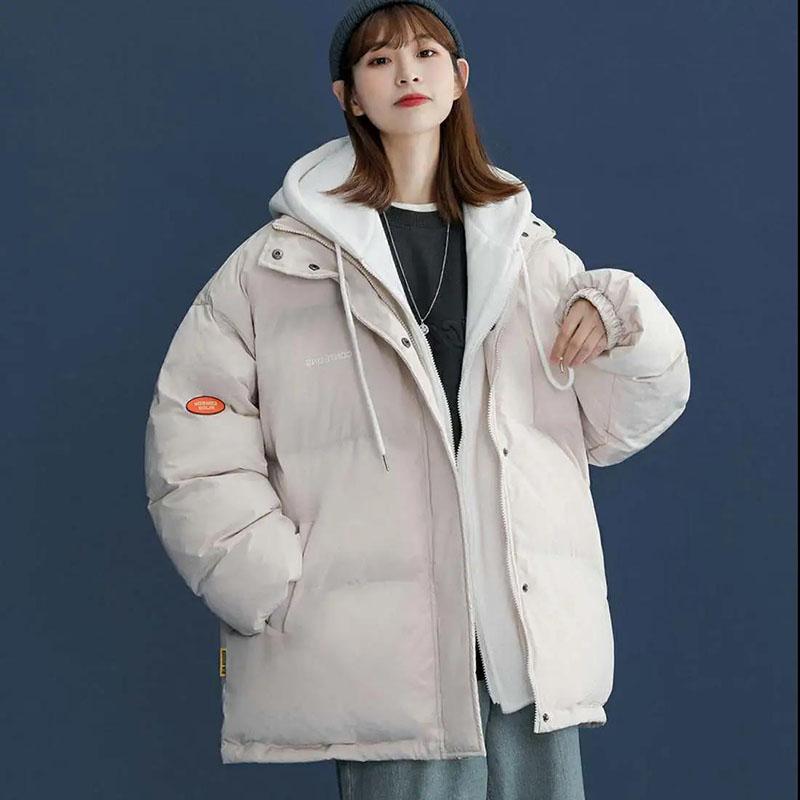 Winter Women's Down Padded Jacket Fake Two-piece Hooded Padded Jacket Thickened Warm Mid-length Padded Jacket