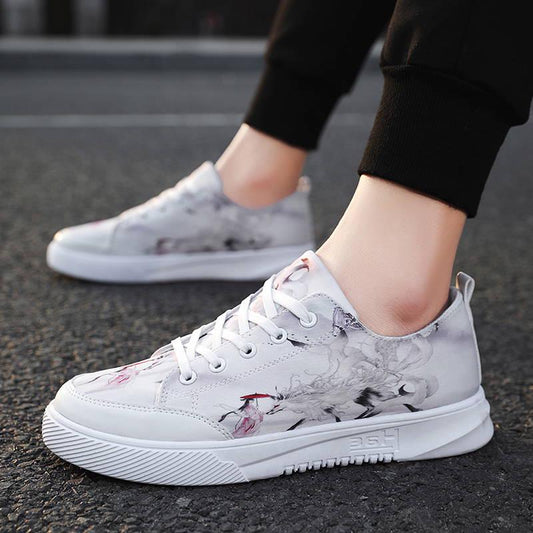 Chinese style canvas shoes for men Board shoes Men's trendy graffiti personality casual shoes