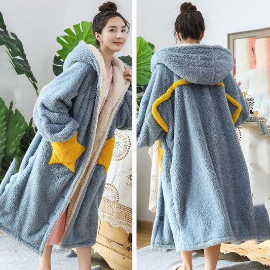 Pajamas Women Autumn and Winter Coral Fleece Stars Long Style Can Be Worn Outside Flannel Plus Size Nightgown Women Winter Night Skirt Home Service