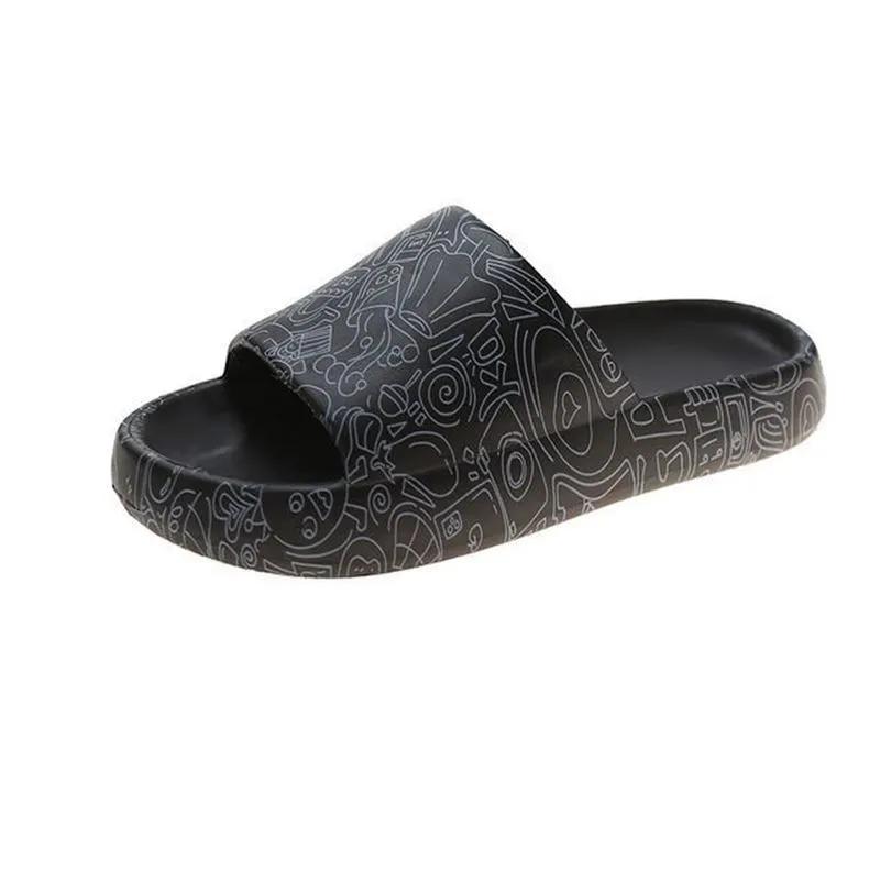 Slippers Women Home Bathroom Non Slip Water Slippers Fashion Soft Platform Graffiti Summer Slippers Open Toe Sandals Plus Size Women Men Slippers