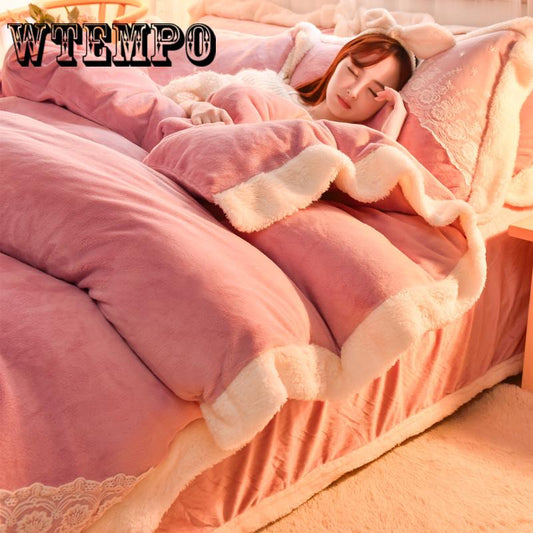 Bedding Set Pink Plush Winter Duvet Cover King Queen Size Quilt Cover Set Comforter Cover