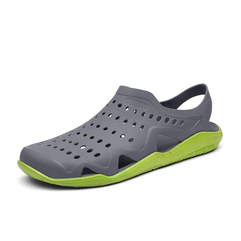 summer slippers men's outdoor sandals PVC hollow large size wading beach hole shoes