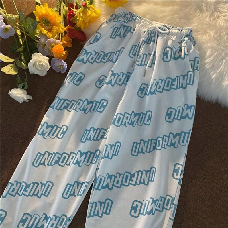 European and American High Street Fashion Brand Letters Full Print Trousers Pants Female Summer Cool Girl Personality Hip Hop High Waist
