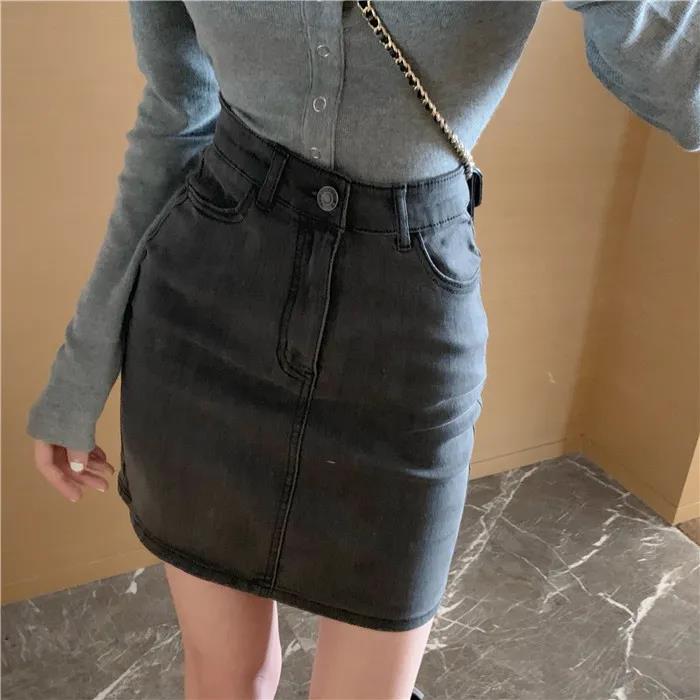Skirt Women's Spring High Waist A-line Denim Skirt Retro Student Bag Hip Skirt Short Skirt