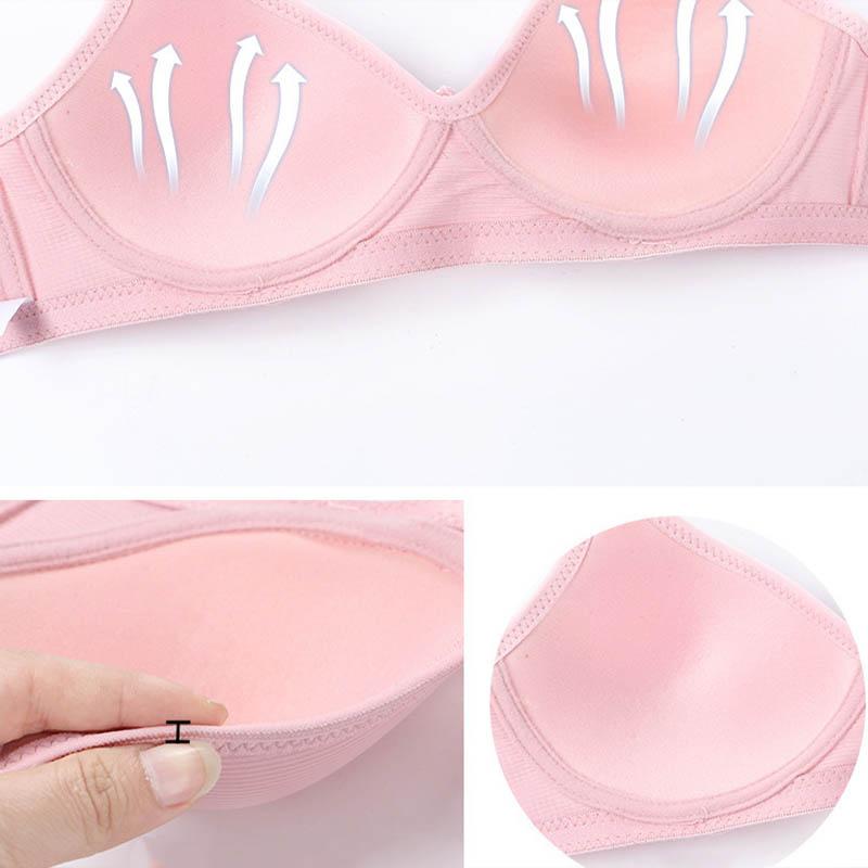 Women Simple No Steel Ring Thin Section Side Gathering Breathable Sweat-absorbing Adjustable Glossy Solid Color Back Three-Row Bra