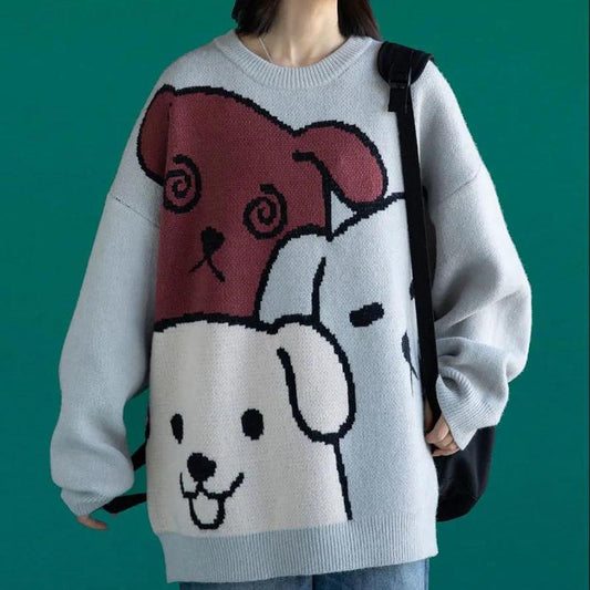 Autumn and Winter Women's Sweater Korean Cartoon Cute Loose Top Knitted Pullover