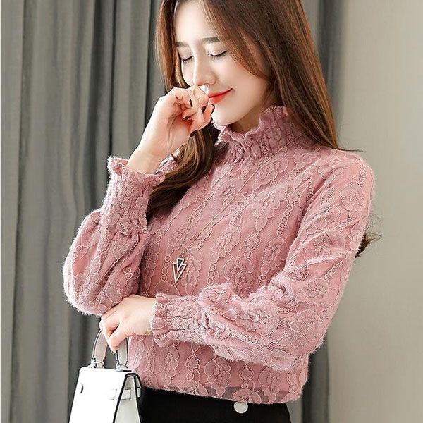 Genuine Fashion Trend Lace Bottoming Shirt Autumn and Winter Plus Velvet Thickening Warm High Neck Long Sleeve Women Sweater