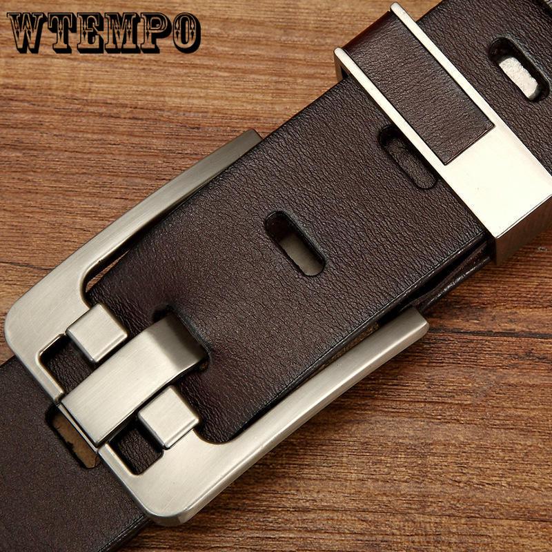 Men's Belt Pin Buckle Two-layer Cowhide Leather Retro Casual Square Solid Alloy Buckle