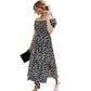 One-shoulder Dress Large-size Floral Dress Waist Slimming Slim Floral Skirt Puff Sleeve Large-size Dress Fabric Refreshing and Breathable