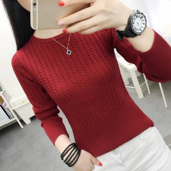 Autumn and Winter Round Neck Thread Bottoming Shirt Long Sleeve Knitted Sweater Fashion Casual Women's Top
