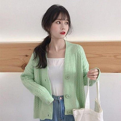 Spring and Autumn Knitted Loose Sweater All-match Long-sleeved Cardigan Sweater Fashion Solid Color Female Jacket
