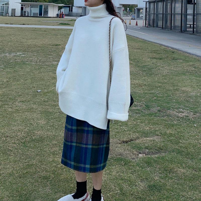 Winter Thick Solid Color Sweater Female Students Korean Turtleneck Pullover Bottoming Shirt Wild Split Stitch Loose Knit Sweater Jacket