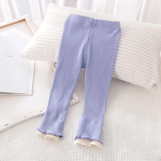 Girls' Leggings Elastic Pants Versatile Long Pants Contrast Color Lady Sweet Spring and Autumn Pants Inside and Outside
