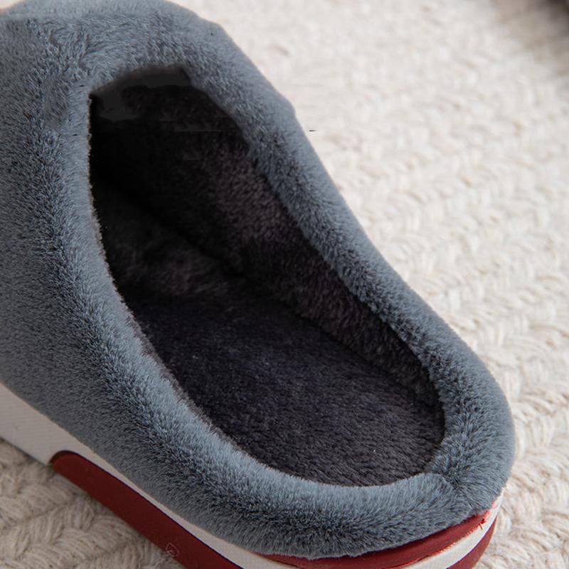 Lovers PU Lint Slippers Household Waterproof Thick-soled Warm Cotton Slippers Winter Indoor Couple Hair Slippers