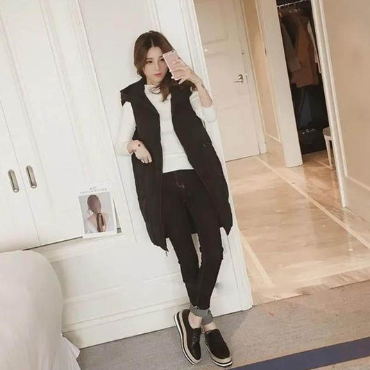 Autumn and Winter Down Cotton Vest Women Mid-length Coat Vest Hooded Waistcoat Plus Size Wool Ball Waistcoat Tide