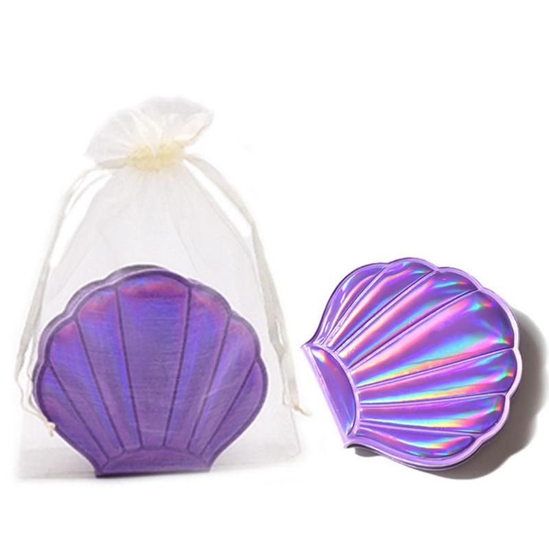 Shell Double-sided Mirror with Flip Cover Color PU Ladies Makeup Mirror Foldable Travel Date Essential Makeup Portable High-definition Lightweight