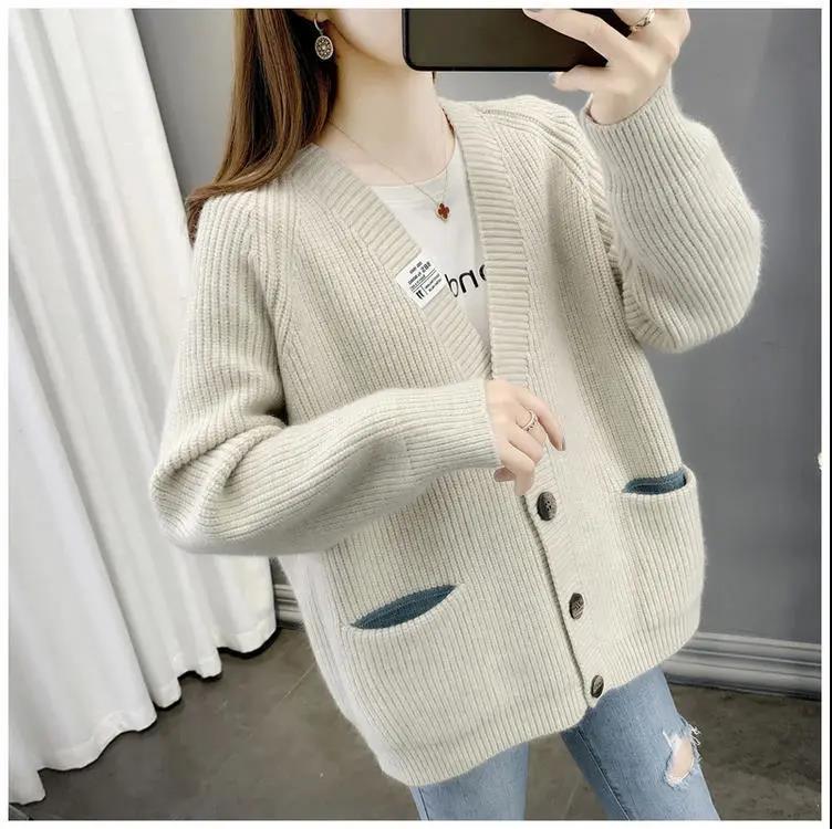 Cardigan Sweater Ladies Thickened Short Jacket Loose Spring Autumn Winter Versatile Knit Cardigan