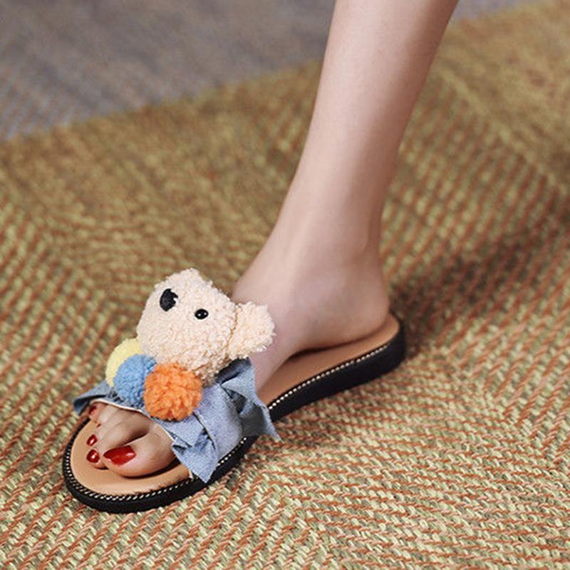 Korean Version of Summer Girl Heart Cartoon Cute Non-slip Casual Student Wear Fashion Bear Sandals and Slippers Women