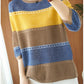 Thin Knit Sweater Half Sleeve Loose Striped Knitted Sweater Hollow Round Neck Pullover Sweater