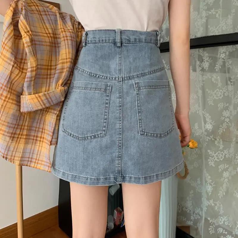 Women Sexy Sweet Solid Split Denim Skirt High Waist Above Knee Hip Skirt Casual Club Home Office