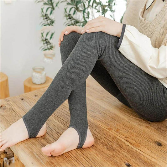 Autumn and Winter Plus Velvet Thickened Leggings Women's Outer Wear Thin Warm Pants Cotton Vertical Strips Large Size High Waist Stepped Pantyhose