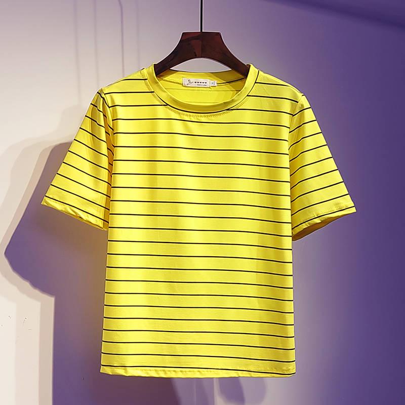 Summer Women's Suit Loose Stripe T-shirt Denim Shorts Two Piece Suit