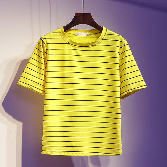 Summer Women's Suit Loose Stripe T-shirt Denim Shorts Two Piece Suit