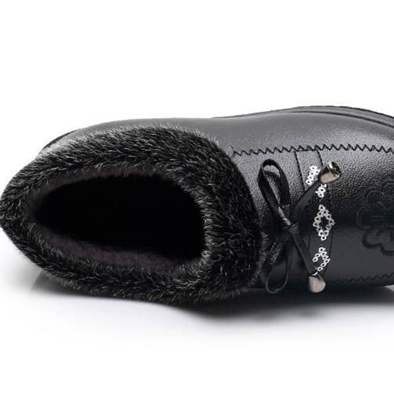 Winter Leather Women's Cotton Shoes Waterproof Cloth Shoes Fleece Warm Cotton Boots