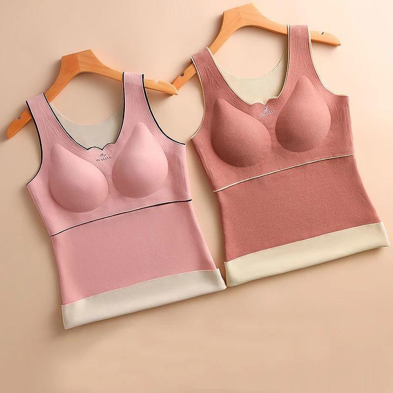 Undershirt Women Thermal Vest Tank Tops Women Winter Warm Lingerie Padded Crop Top Black Plus Size Singlet Strap Camis Sleep Bra