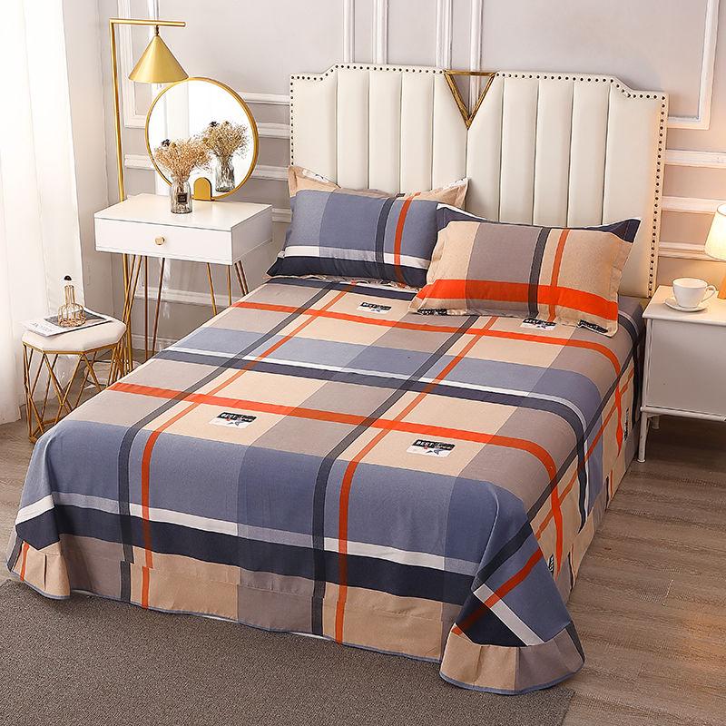 Three-piece Cotton Thermal Sheet Pillowcase Set for Double Student Dormitory Striped Plaid Bedding Set