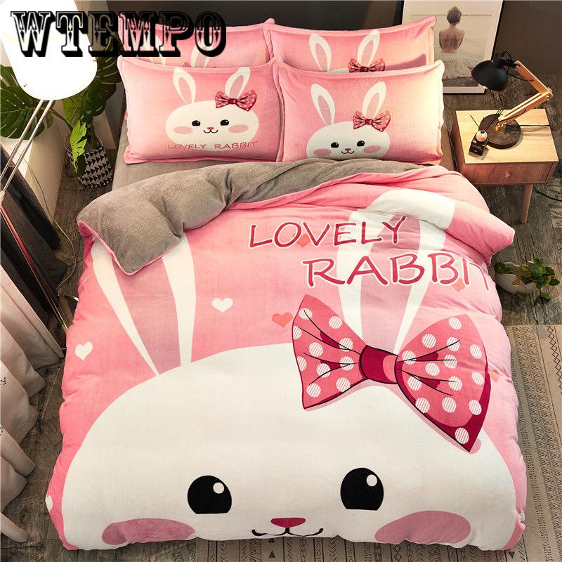 Winter Crystal Flannel Bedding Set  Soft Pattern Cotton Bed Linens Duvet Cover Set Bed Sheet