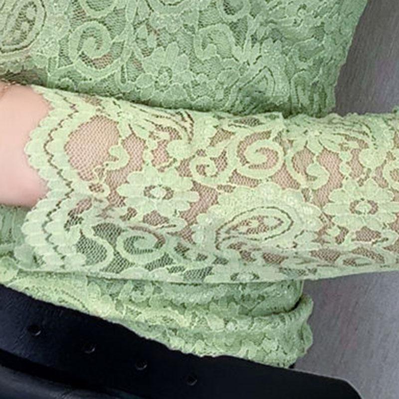 Women's Spring and Autumn Long Sleeve Lace Bottoming Shirt Square Collar Slim Top