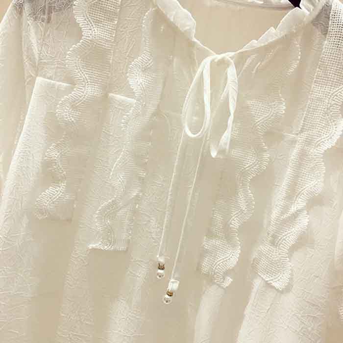 Chiffon Shirt Large Size Loose Women's Top Fashion Casual Hollow Lace Up Short Sleeve Top