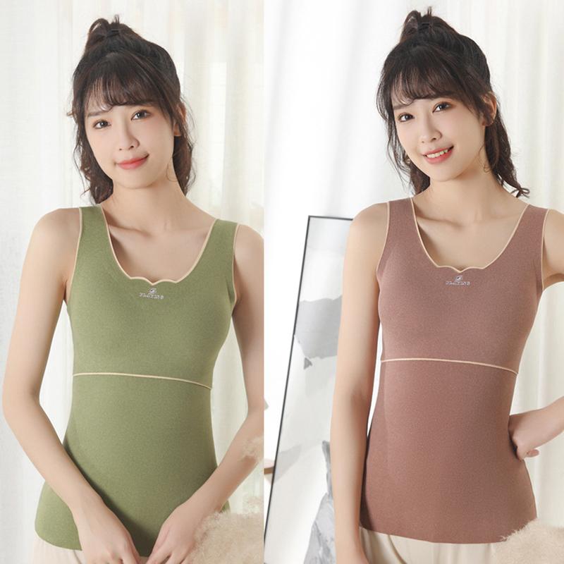 Undershirt Women Thermal Vest Tank Tops Women Winter Warm Lingerie Padded Crop Top Black Plus Size Singlet Strap Camis Sleep Bra