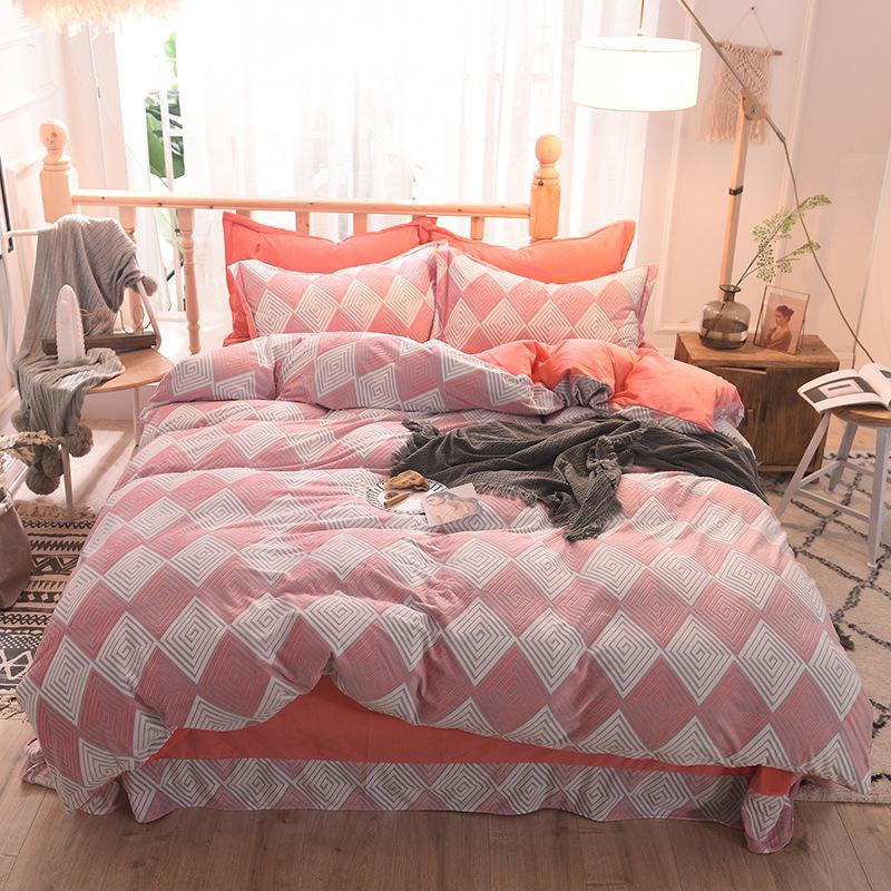 5D Carved Velvet Four-piece Crystal Velvet Warm Quilt Cover Sheets Thick Warm Velvet 4Pcs Set