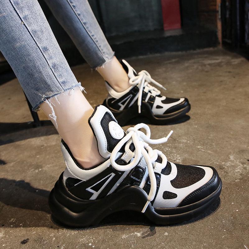 Reflective Platform Sneakers Women Black Light Breathable Running Shoes Women Jogging Sneakers Chunky Trainers