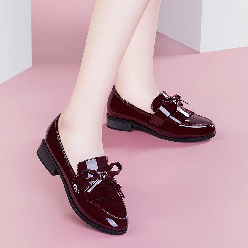 Flat Single Shoes Women Patent Leather Thick Heel Small Leather Shoes British Style Social Work Shoes Women Shiny Small Leather Shoes
