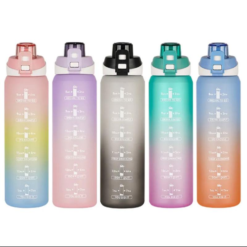 Gradient Color Plastic Water Cup Women's Summer Portable Cover 1000ml Large-capacity Cup Drop-resistant Simple Plastic Cup Men