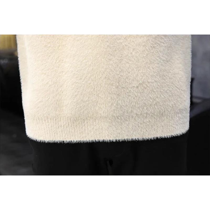 Men's Mink Fleece Crew Neck Sweater Korean Style Autumn and Winter Slim Knit Sweater Shirt Pullover Printing Long Sleeves Top Shirt Soft Sweater