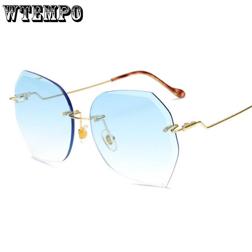 Rimless Sunglasses Women Oversized Luxury Brand Designer Diamond Cutting Lens Sun Glasses Famale Pin