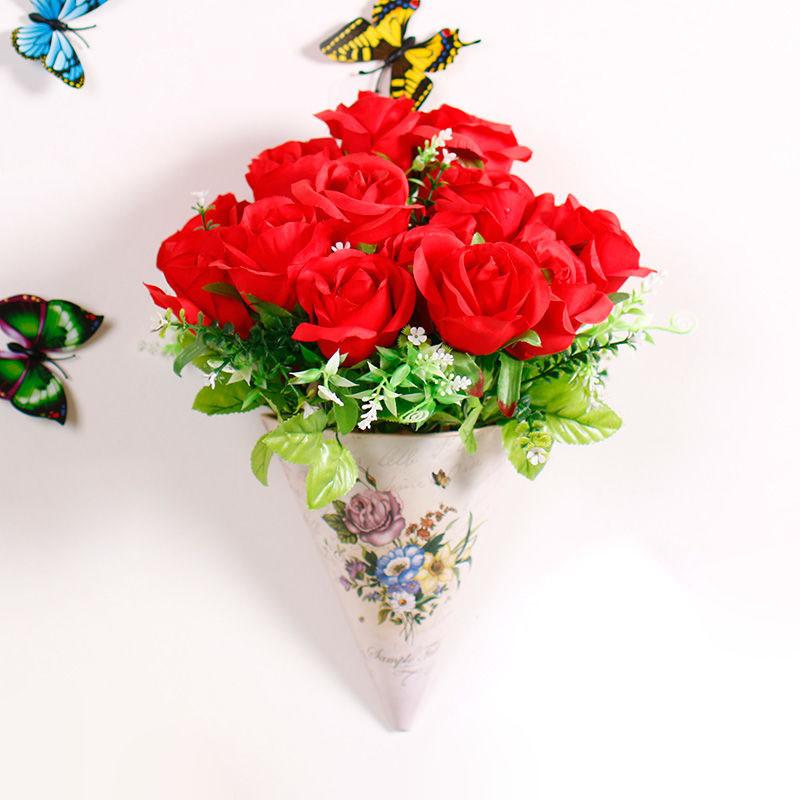 Hanging  Artificial Flower Floral Decoration Wall Hanging  Living Room Flower Basket Pastoral  Rose Flower Simulation Flower Wall Hanging